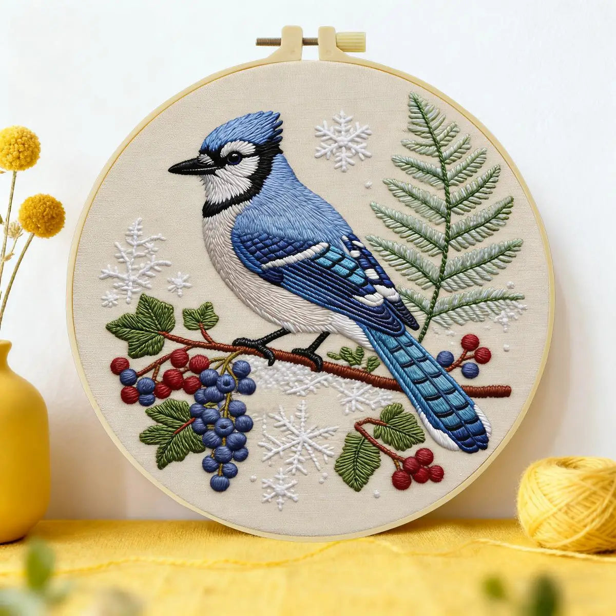 Blue Jay Bird Embroidery Kit for Beginners – DIY Nature Hand Embroidery Hoop Set