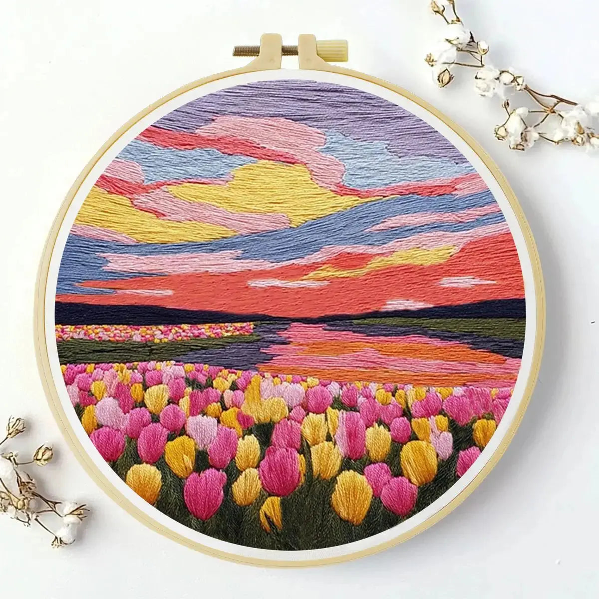 Sunset Tulip Fields Embroidery Kit Kits For Stitchers