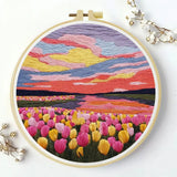 Sunset Tulip Fields Embroidery Kit Kits For Stitchers