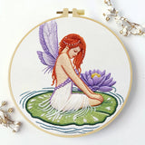 Fairy on Lily Pad Embroidery DIY Kit – Fantasy Beginner Stitching Kit with Hoop, Pattern & Threads