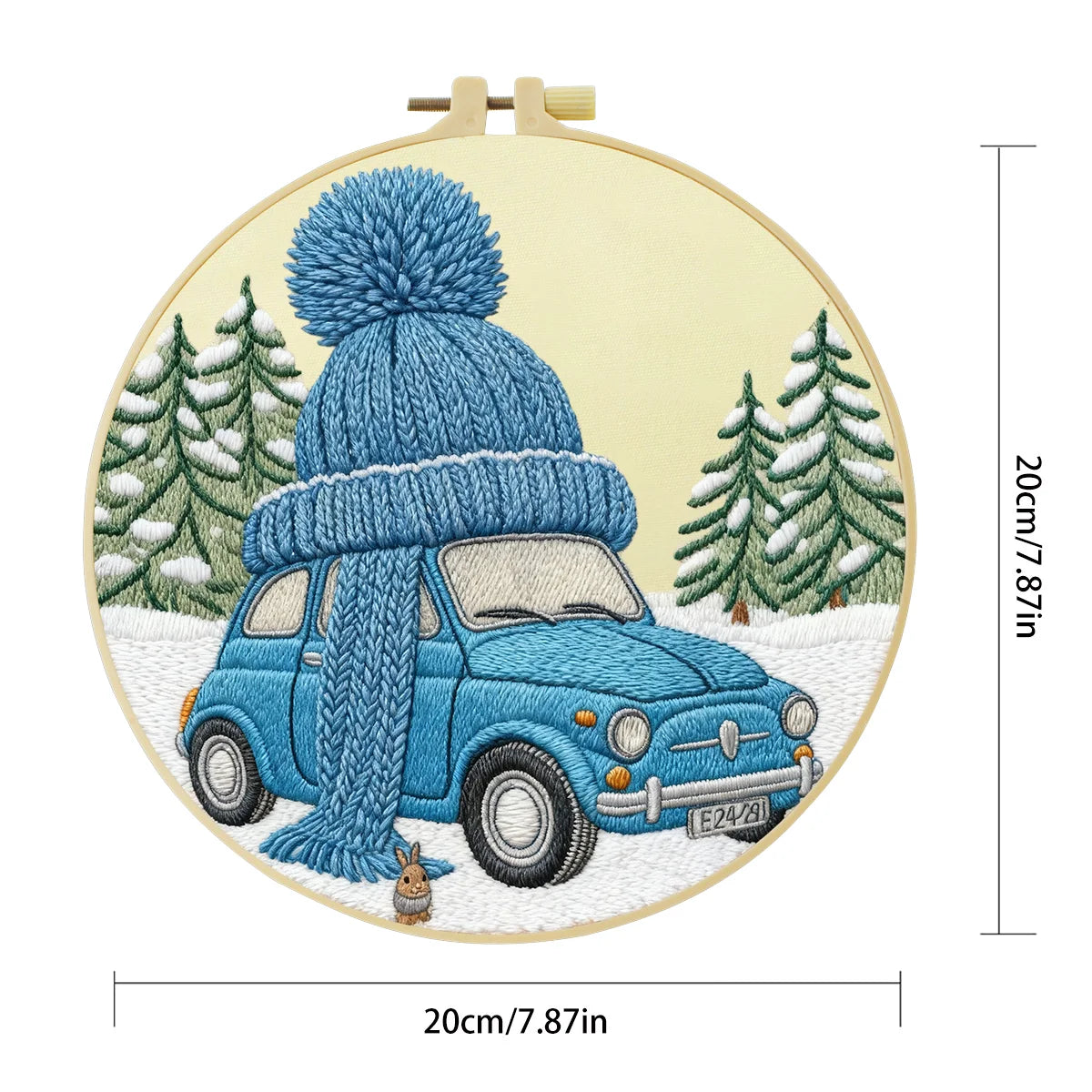 Winter Car Embroidery Starter Kit – DIY Cute Snowy Scene Sewing Art Set for Beginners