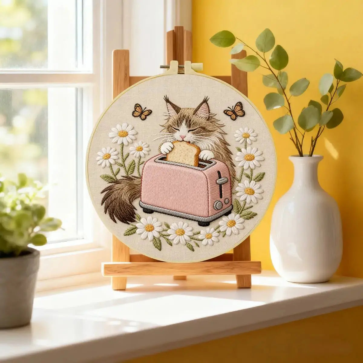 Toast-Loving Cat Embroidery Kit Kits For Stitchers