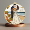 Romantic Beach Wedding Embroidery Kit – Newlywed Couple Needlepoint Pattern with Coastal Love Scene & Floral Details