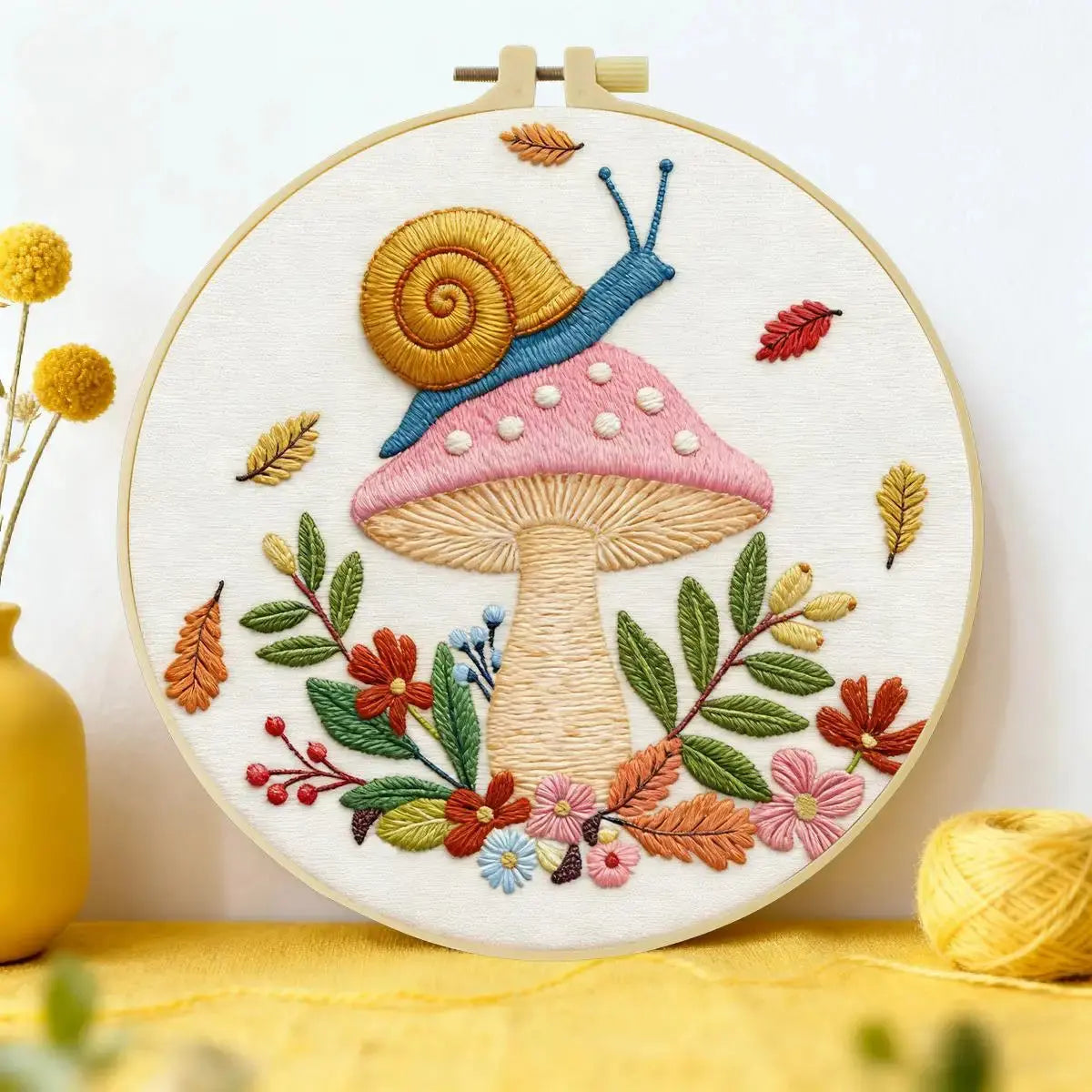 Whimsical Snail & Mushroom Embroidery Kit 🍄🐌 Kits For Stitchers