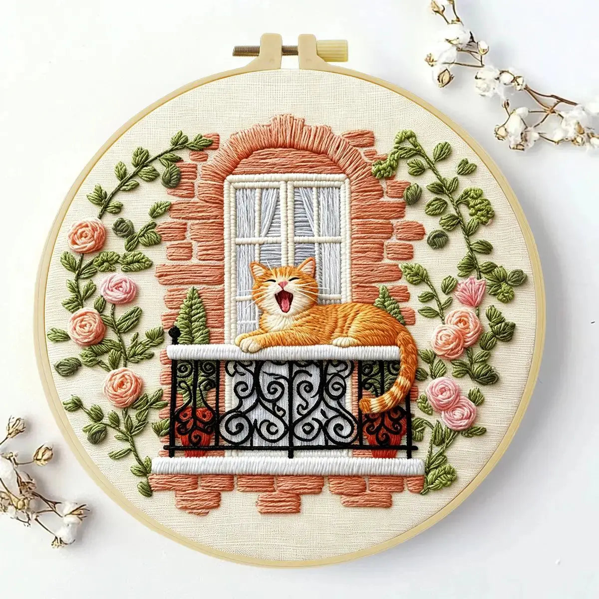 Sleepy Balcony Cat Embroidery Kit Kits For Stitchers