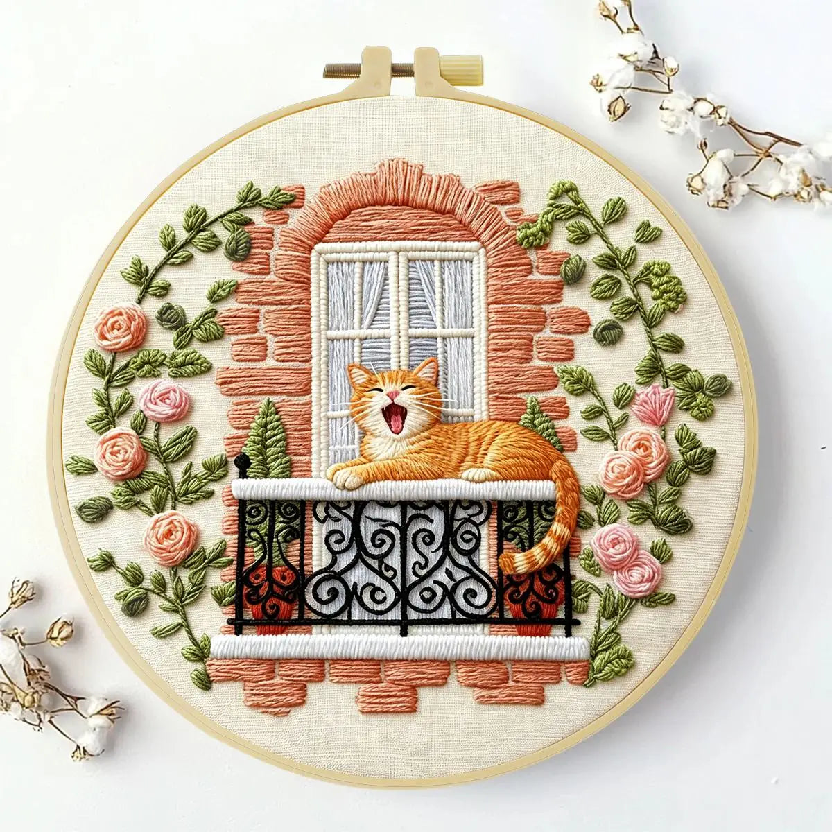 Sleepy Balcony Cat Embroidery Kit Kits For Stitchers