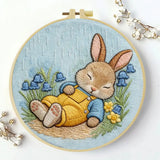 Sleeping Bunny Embroidery Kit – Cozy Rainy Day Rabbit DIY Hand Embroidery Set 🐰🌧️💛 Kits For Stitchers