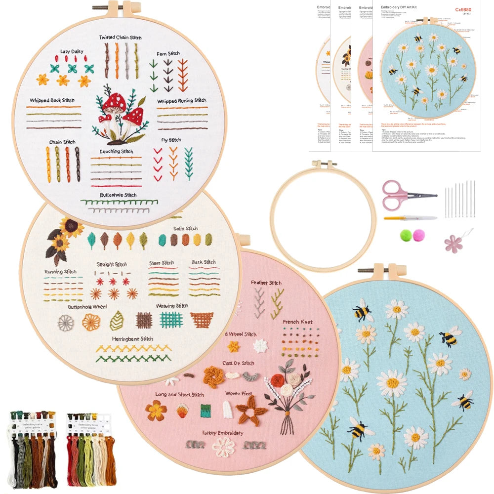 3/4pcs Beginner Embroidery Starter Kit Kits For Stitchers