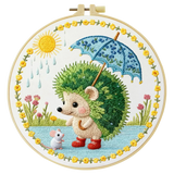 Cute Hedgehog Embroidery Kit – Woodland Animal with Umbrella DIY Sewing Craft, Whimsical Nursery Hoop Wall Art Decor Kits For Stitchers