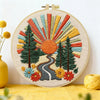 Retro Sunset Forest Embroidery Kit – Colorful Nature DIY Hand Embroidery Hoop Art Set