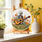 Skeleton Guitarist Embroidery Kit โ Floral Music & Wildflower Design Kits For Stitchers