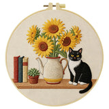 Black Kitten & Sunflower Embroidery Starter Kit