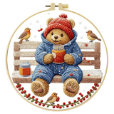 Winter Teddy Bear Embroidery DIY Kit – Cute Animal Beginner Stitching Kit with Hoop, Pattern & Threads The Stichers Heavane