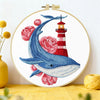 Whale & Lighthouse Embroidery DIY Kit – Nautical Ocean Animal Hand Stitching Craft with Hoop & Threads