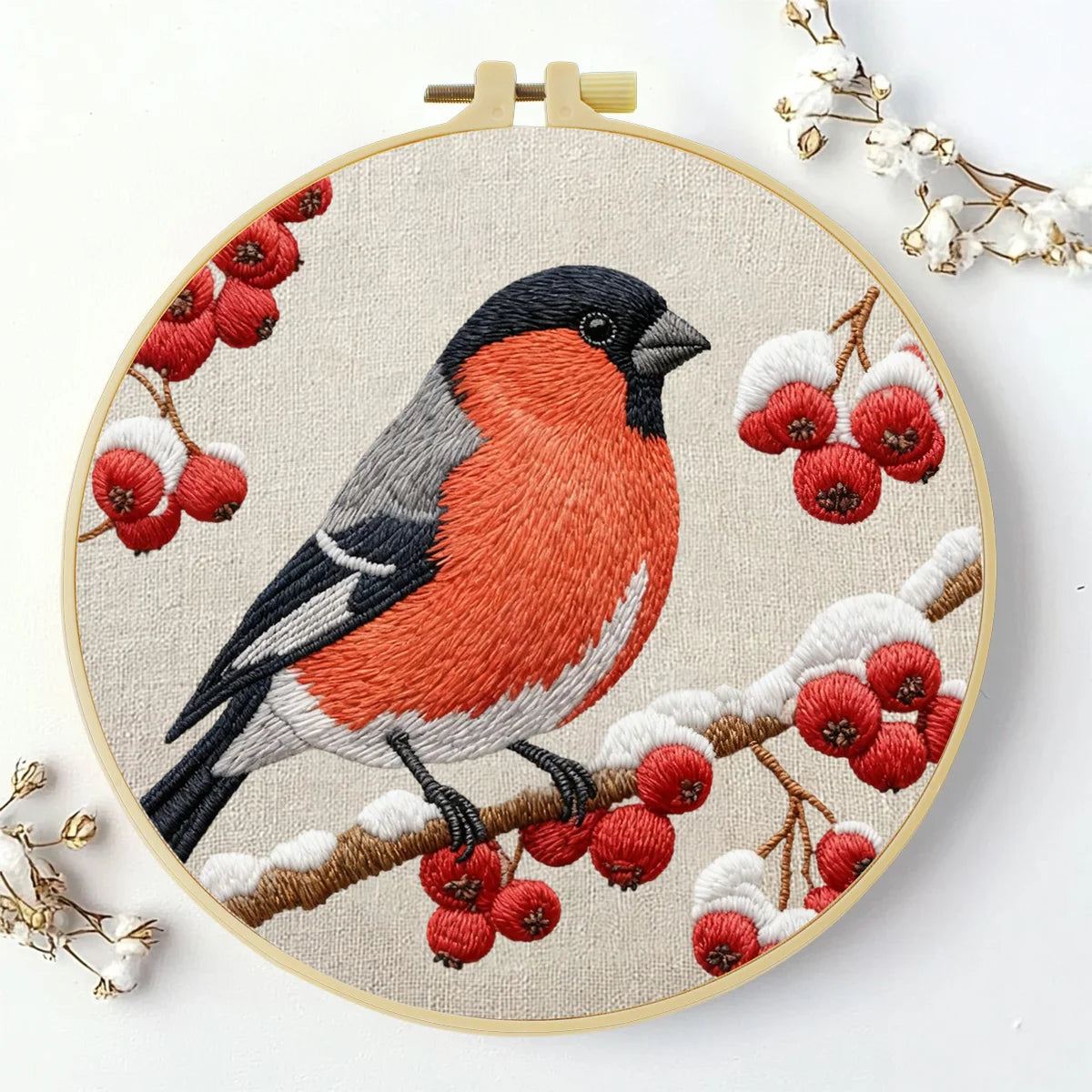Bird Embroidery Starter Kit – DIY Bullfinch Sewing Art Set for