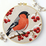 Bird Embroidery Starter Kit – DIY Bullfinch Sewing Art Set for