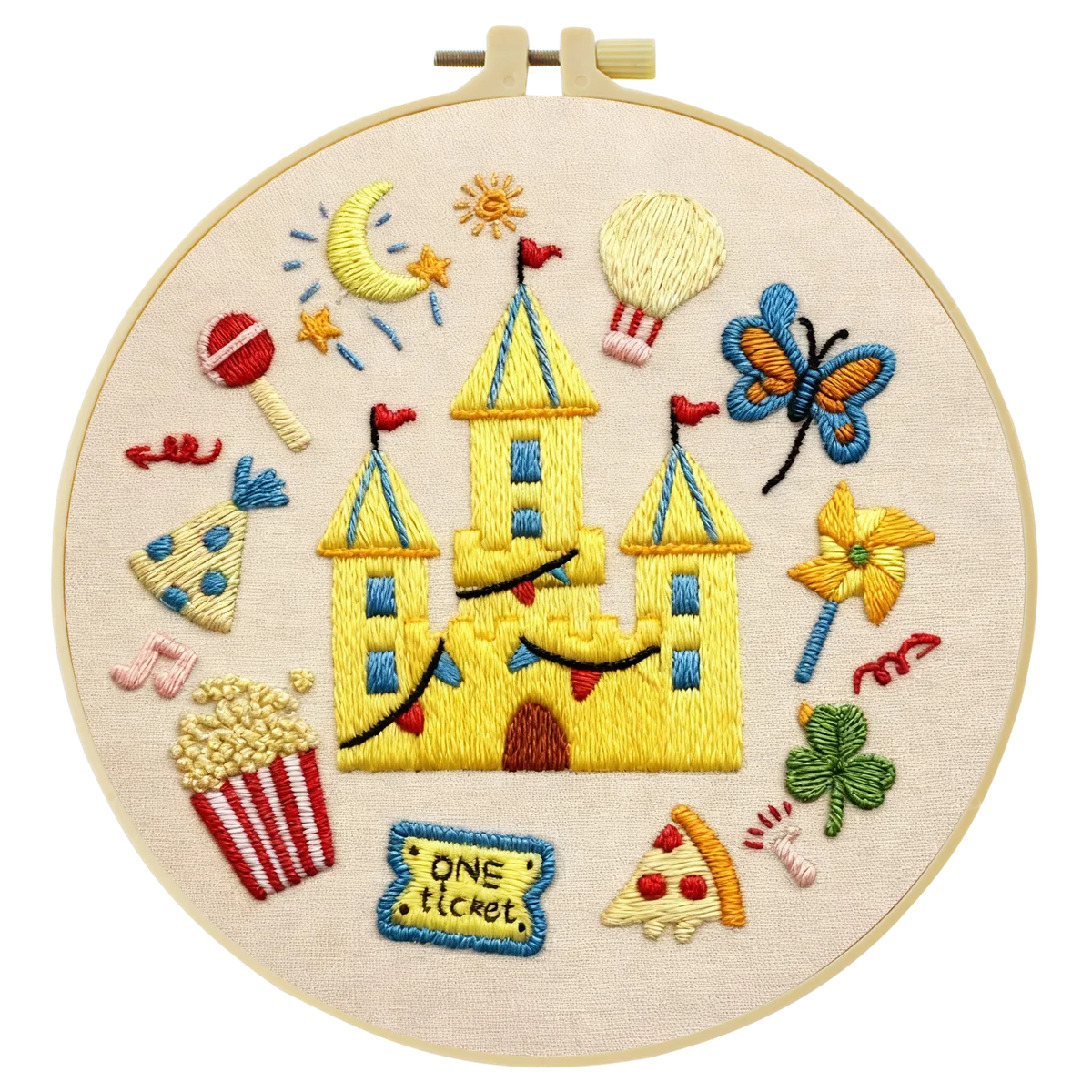 Kids Castle Embroidery DIY Kit – Cute Fantasy Beginner Stitching Kit with Hoop, Pattern & Threads