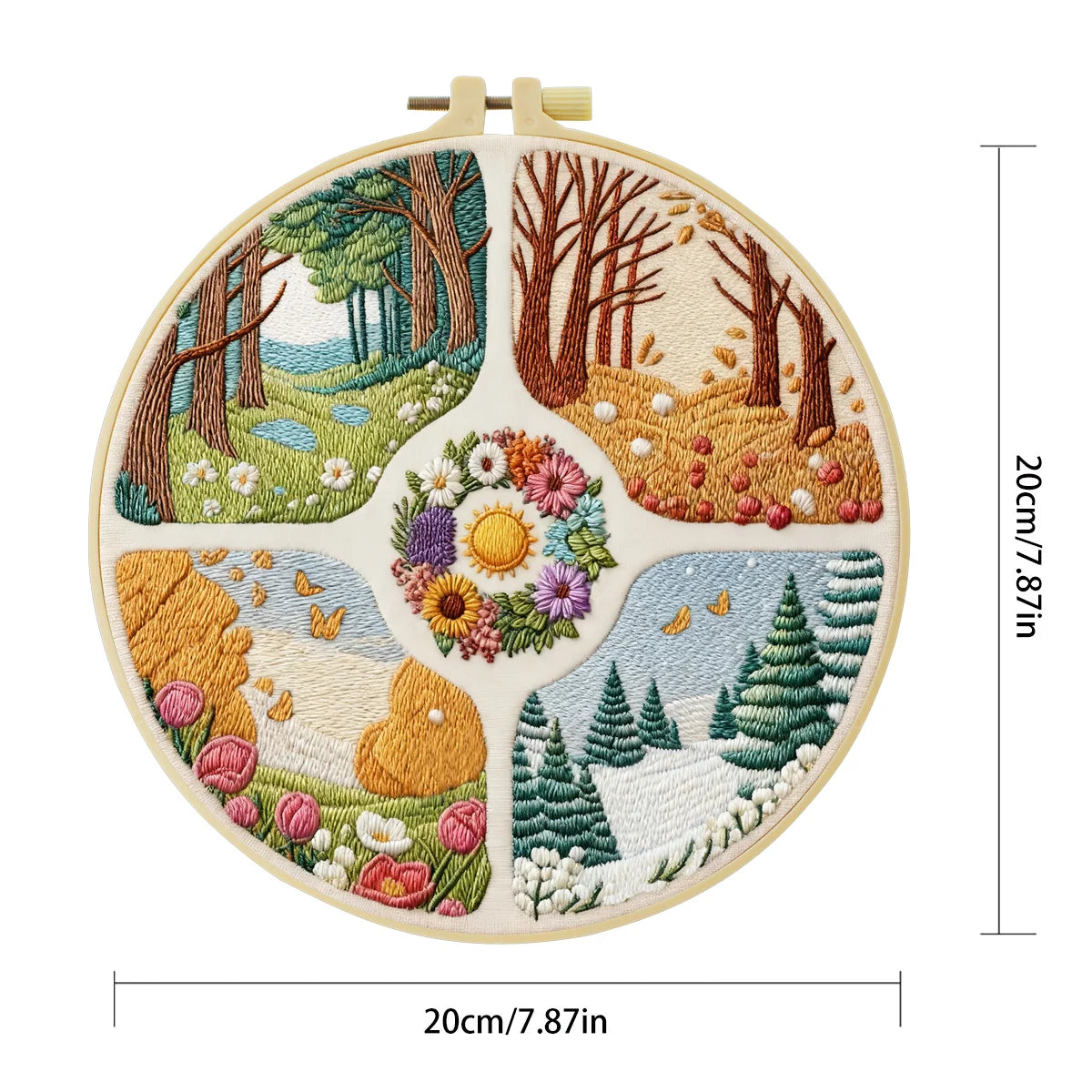 Four Seasons Landscape Embroidery Kit – Spring Summer Fall Winter DIY Sewing Craft, Nature Hoop Wall Art Decor