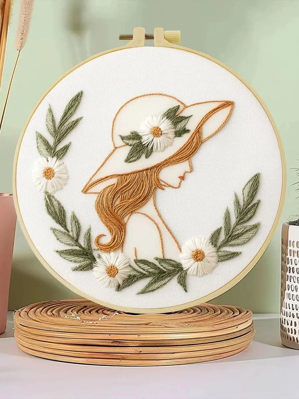 Floral Lady Portrait Hand Embroidery Kit