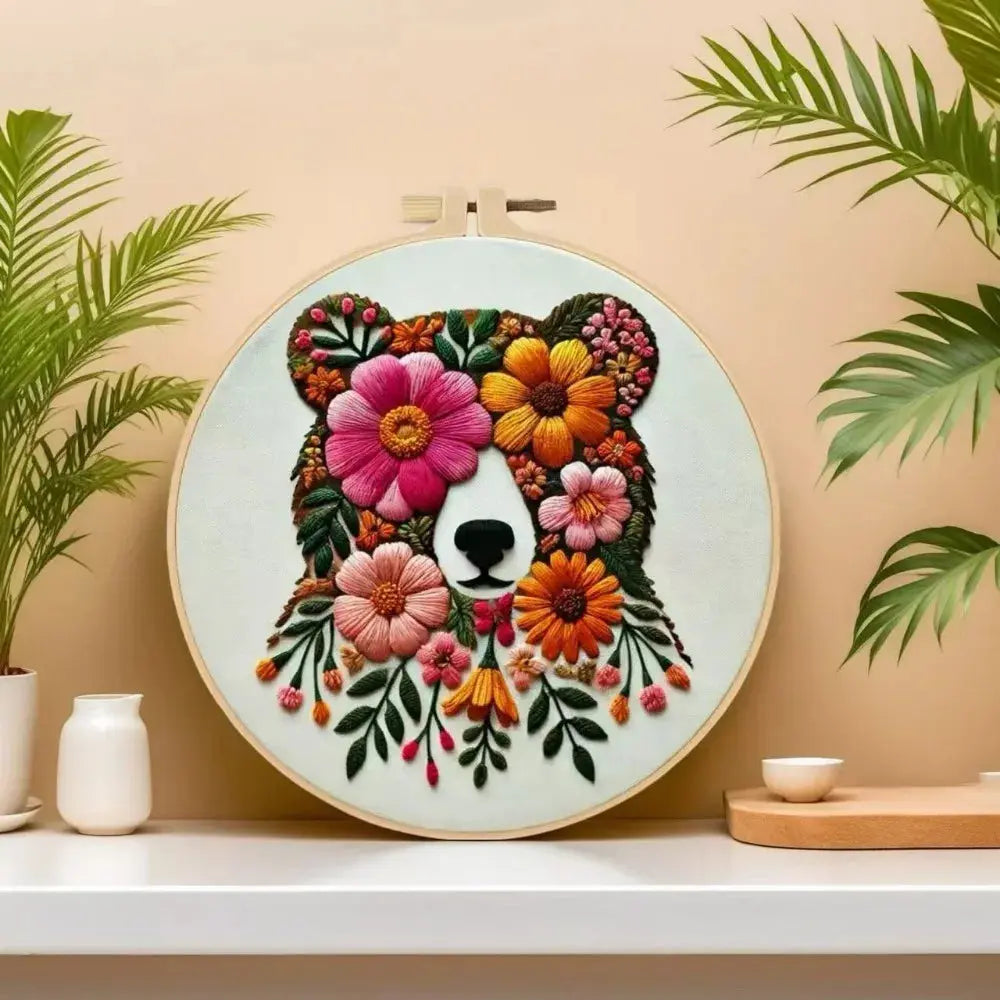 Floral Bear Hand Embroidery Kit The Stichers Heavane