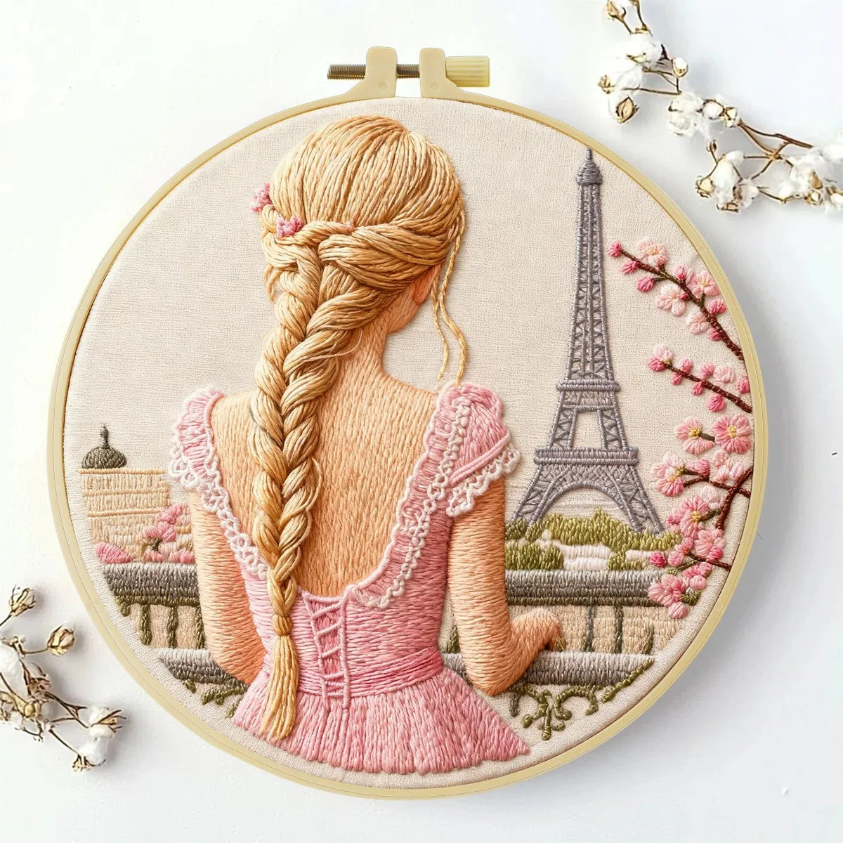 Paris Eiffel Tower Embroidery Kit for Adults – Romantic French Girl DIY Needlepoint Hoop Art Parisian Decor Craft Gift for Her