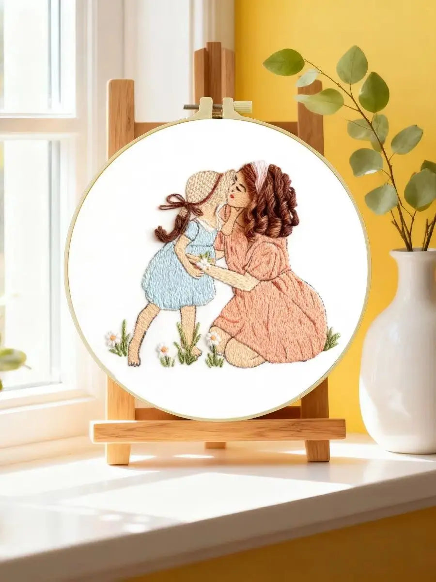 Mother & Daughter Embroidery Kit for Beginners – DIY Family Love Hand Embroidery Hoop Set