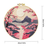 Handmade Cherry Blossom Landscape Embroidery Hoop Wall Art – Serene Mountain River Decor