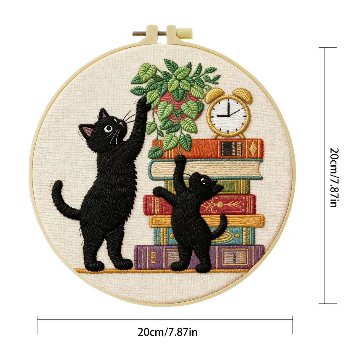 Black Cat Embroidery Kit for Beginners – DIY Cute Cat Hand Embroidery Hoop Set