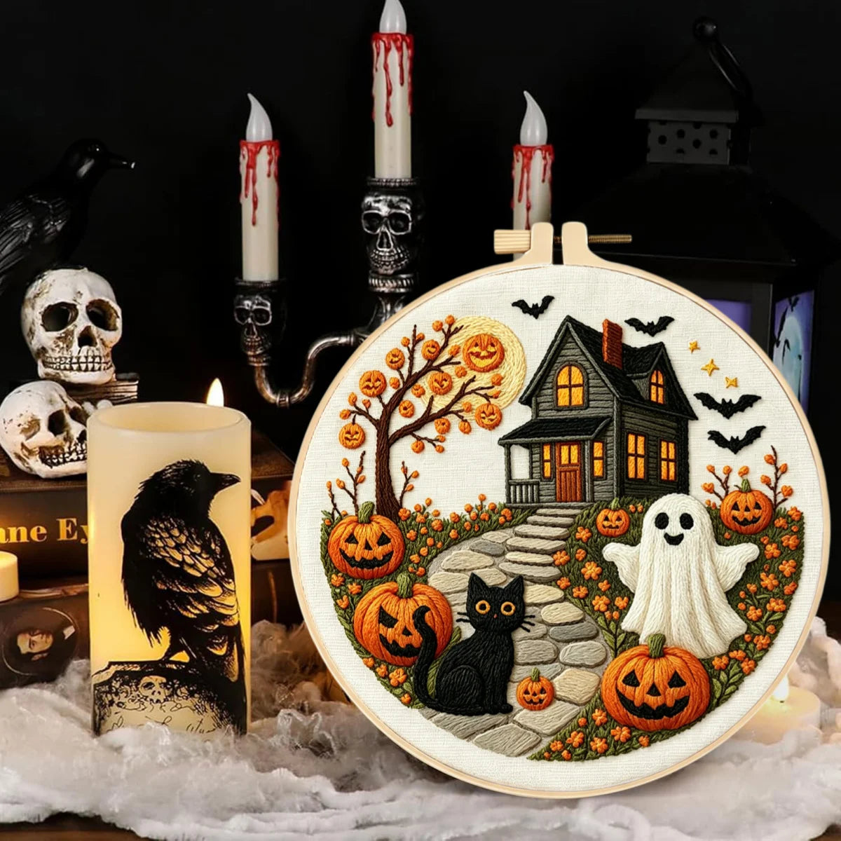 Haunted Halloween Cottage Embroidery Kit