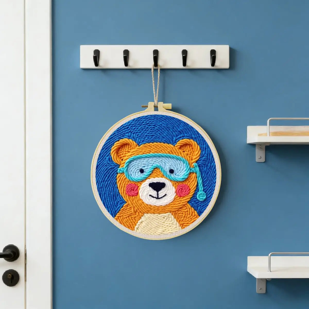 Cute Bear Punch Needle Wall Art – Handmade Embroidery Hoop Decor for Nursery & Cozy Rooms