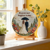 Forever Begins Today Embroidery Kit – Romantic Wedding Couple Needlepoint Pattern with Floral Garden & Love Quote Design Kits For Stitchers