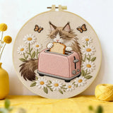 Toast-Loving Cat Embroidery Kit Kits For Stitchers