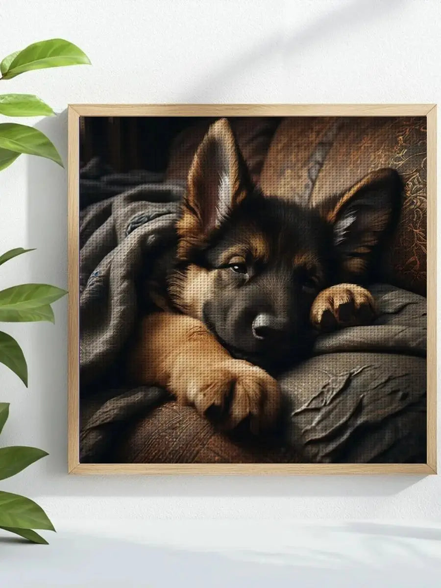 Sleeping Shepherd Puppy Cross Stitch Kit 🐾💤🤎