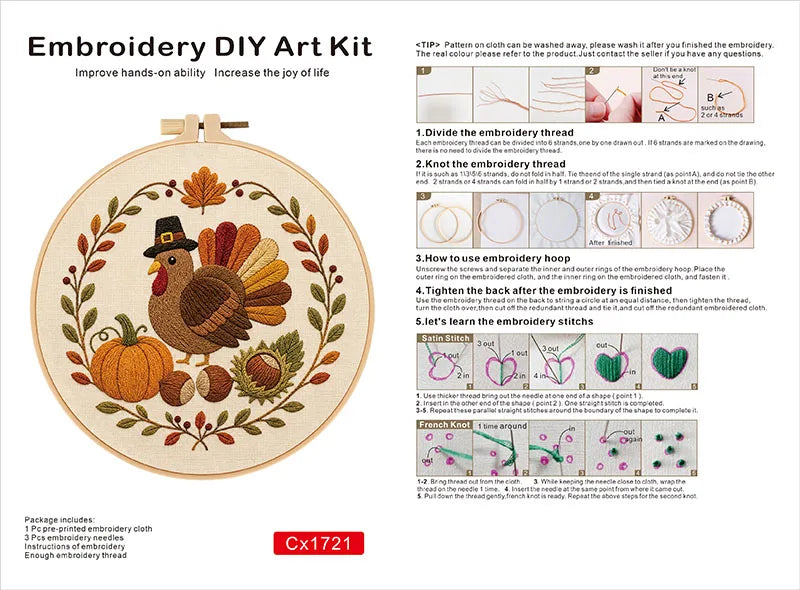 Happy Thanksgiving Embroidery Kit Collection – 4 Designs