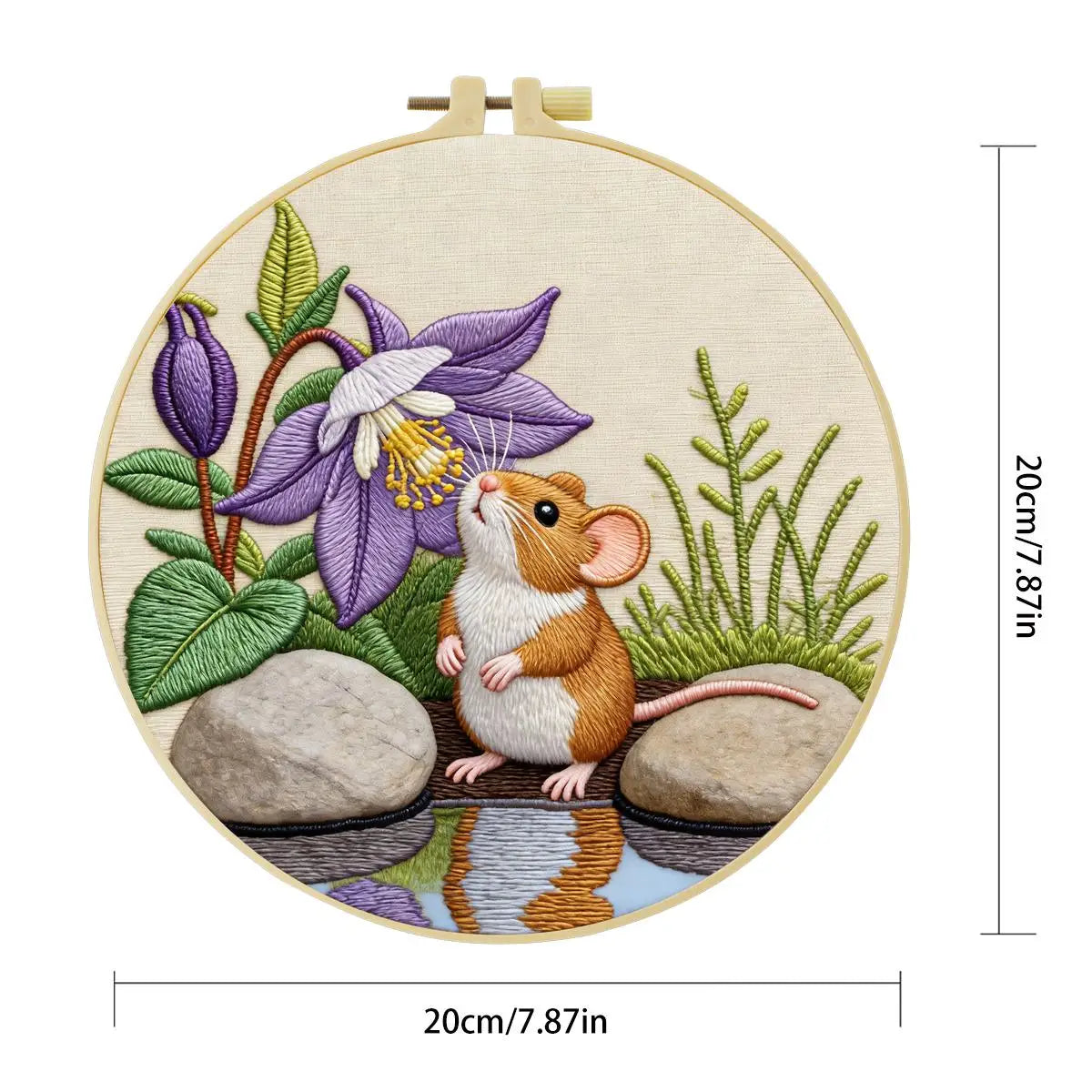 Cute Mouse Embroidery Kit – Woodland Mouse & Purple Flower Needlepoint Pattern for Nature Lovers and Cozy DIY Decor