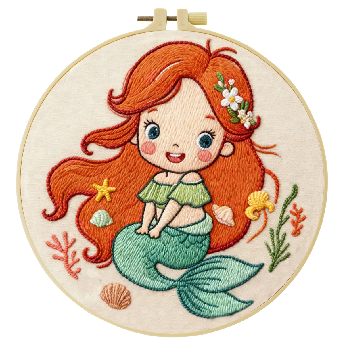 Cute Mermaid Girl Embroidery Starter Kit DIY – Beginner Cartoon Ocean Hand Embroidery Kit