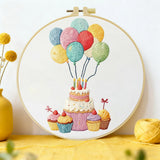 Handmade Birthday Cake Embroidery Hoop Wall Art – Colorful Balloon Party Decor