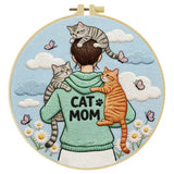 Cat Mom Punch Needle Wall Art – Handmade Embroidery Hoop Decor for Nursery & Cozy Rooms