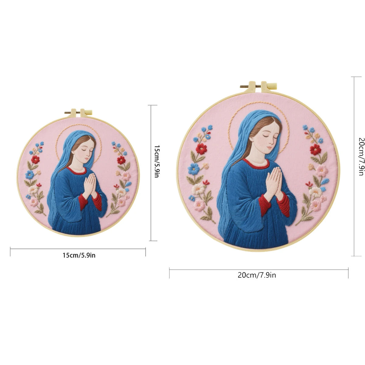Virgin Mary Prayer Embroidery Kit – Christian Floral DIY Hand Embroidery Hoop Art Set