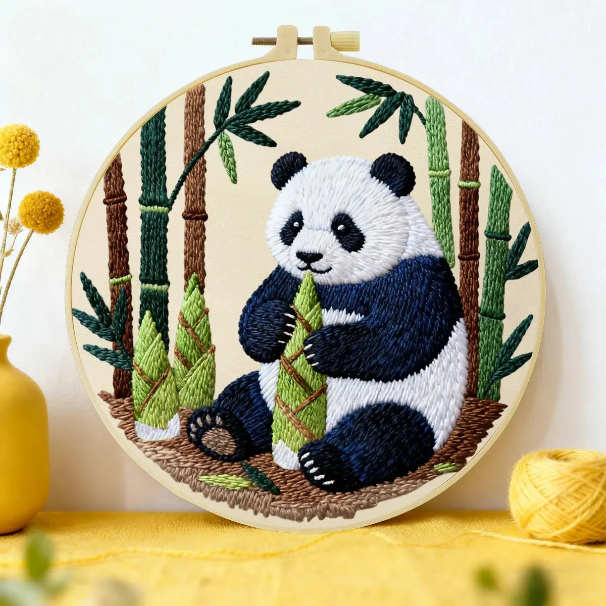 Cute Panda Bamboo Embroidery Kit – Adorable Panda Bear Needlepoint Pattern with Forest Bamboo Scene for Animal Lovers Kits For Stitchers