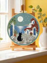 Moonlit Coastal Cat Embroidery Kit 🌙🐈� Kits For Stitchers