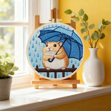 Rainy Day Hamster Embroidery Kit – Cute Umbrella Hamster DIY Hand Embroidery Set ☔🐹💙 Kits For Stitchers