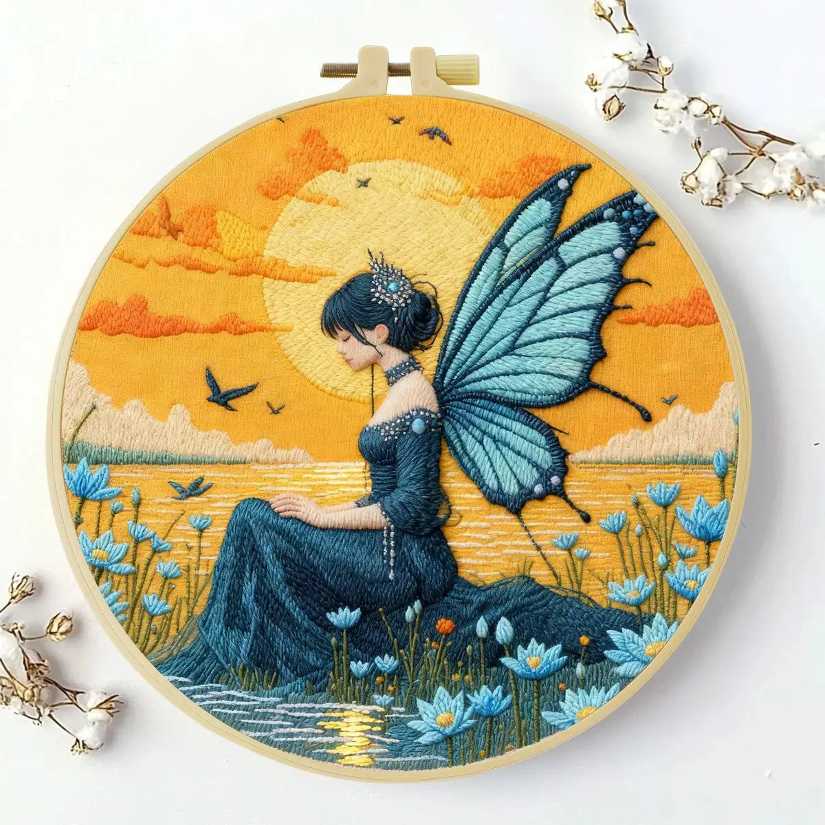 Moonlight Butterfly Fairy Embroidery Kit – Fantasy DIY Hand Embroidery Hoop Art Set