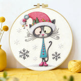 Christmas Cat Embroidery Kit – Cute Winter Kitty DIY Hand Embroidery Hoop Art Set