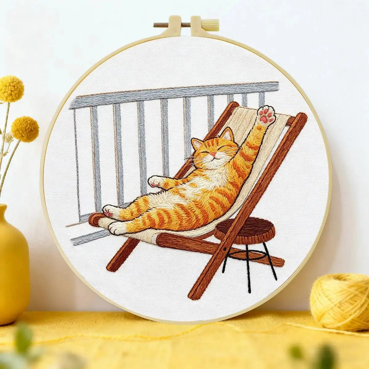 Lazy Summer Cat Embroidery Kit Kits For Stitchers
