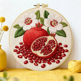 Pomegranate Embroidery Kit for Beginners – DIY Floral Fruit Hand Embroidery Hoop Set