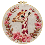Giraffe Embroidery DIY Kit – Floral Animal Beginner Stitching Kit with Hoop, Pattern & Threads