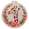 Giraffe Embroidery DIY Kit – Floral Animal Beginner Stitching Kit with Hoop, Pattern & Threads