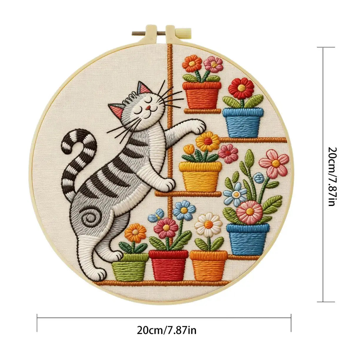 Cute Cat & Flowers Punch Needle Wall Art – Handmade Embroidery Hoop Decor for Nursery & Cozy Rooms Kits For Stitchers