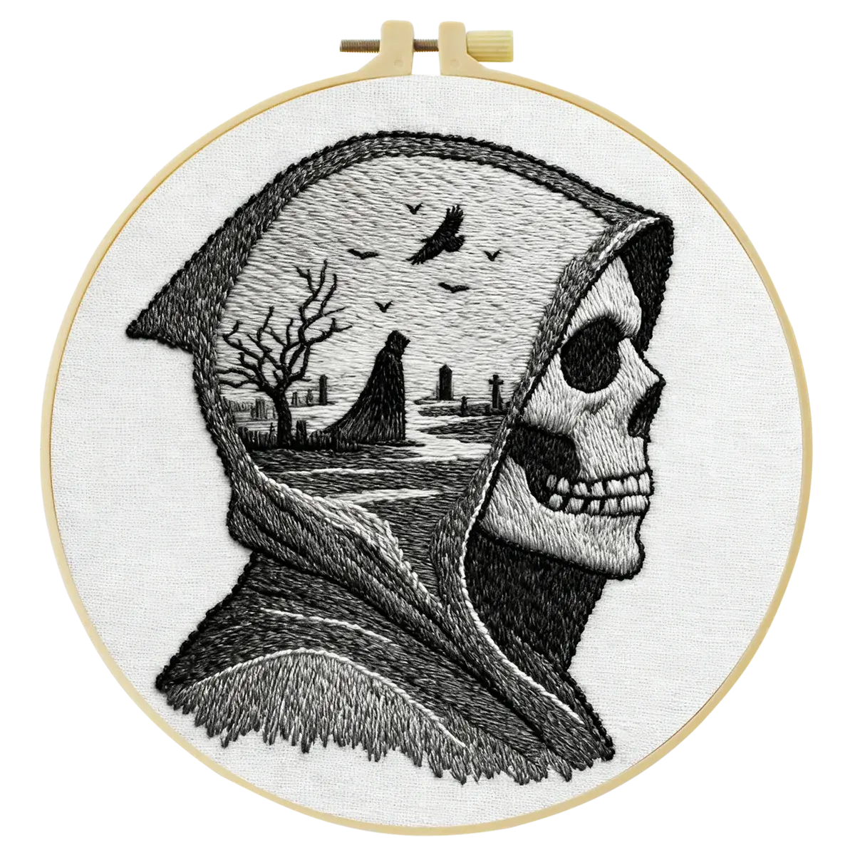 Grim Reaper Embroidery DIY Kit – Gothic Skull Beginner Stitching Kit with Hoop, Pattern & Threads The Stichers Heavane